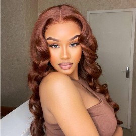 Hurela 13X4 Lace Front Wigs With Baby Hair Body Wave Dark Auburn Human Hair Wigs Color #33B 150% Density