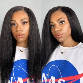 Hurela Kinky Straight Lace part Human Hair Wigs Straight Wigs Natural Color
