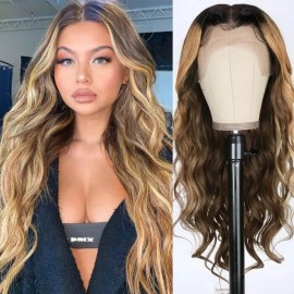 Hurela Ombre Hair Highlights Color 13x4 Lace Front Wigs With Baby Hair Loose Wave Human Hair