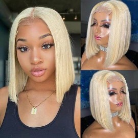 Hurela Blonde Bob Wig Straight Wig Transparent 4x4 Lace Closure Wigs