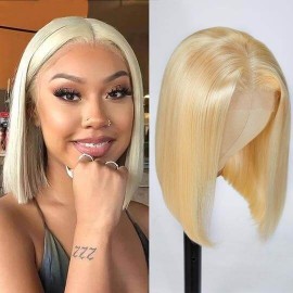 Hurela Blonde Bob Wig Straight Wig Transparent 4x4 Lace Closure Wigs
