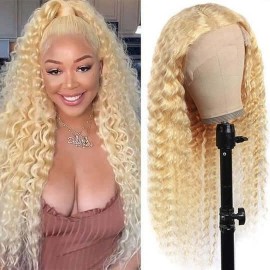 Hurela Blonde Deep Wave 13x4 Lace Front Wig Pre-plucked Human Hair 150% Density With Baby Hair