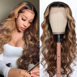 Hurela Blonde Highlight Brown With Chunky 13x4 Lace Frontal Wigs Loose Wave Pre-plucked Human Hair Color Wigs