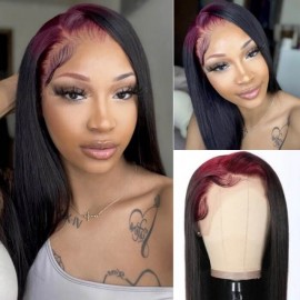 Hurela Cheap 99J Colored Roots Two-tone Hair Colors Straight 13x4 Lace Frontal Wig
