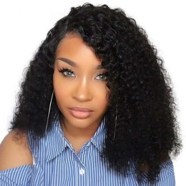 Hurela Cheap Bouncy Curly Glueless Wigs Human Hair Short Wigs 12 Inch Natural Black Hair