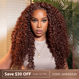 Hurela Cheap Brownish Red Color Jerry Curly Hair 13x4 Colored Lace Front Wigs With Baby Hair Get AMEERA Same Hair Style Blackfriday Sale(2:00-3:00pm)