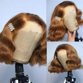 Hurela Brown Balayage 4x4 Lace Closure Wigs Deep Wave Ombre Honey Wig 150% Density