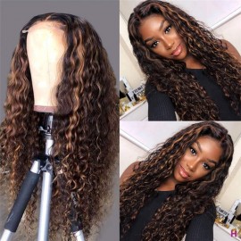 Hurela Brown Hair Balayage Highlights 13x4 Lace Front Wigs Water Wave Wig #FB30 Facebook Special Sale