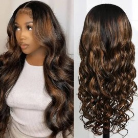 Hurela 13x4 Balayage #FB30 Body Wave Highlight Color Human Hair Lace Front Wigs 150% Density
