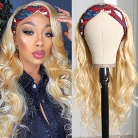 Hurela 20 Inch Pre-attached Scarf Best headband wigs Natural Wave Human Hair Wigs 613 Blonde Color