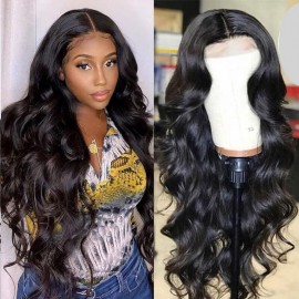 Hurela 100% Human All Virgin Hair T Part Wig Pre-pluck Baby Hair Body Wave Hair Lace Part Wig Natural Color 150% Density