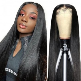 Hurela 13x4 Human Hair HD Lace Wigs With Baby Hair Straight Hair 180% Density Natural Color