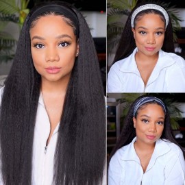 Hurela Kinky Straight Wigs Wigsandwanderlust Recommend 3/4 Half Wig 150% Density Headband Half Wigs Human Hair Wigs Glueless Wig Headband Wigs
