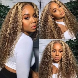 Hurela Highlight Wig T Part Wig Jerry Curly Hair Lace Wig TL412 Color 150% Density The Same Hair With AlwaysAmeera