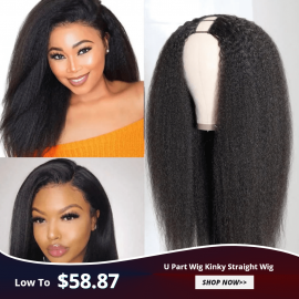 Hurela U Part Wig Human Hair Half Wigs Kinky Straight Hair 150% Density Natural Color With Straps Combs Cyber Monday Special Sale