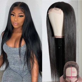 Hurela Straight Virgin Human Hair Lace Part Wig 150% Density Natural Hairline T Part Wig Natural Color
