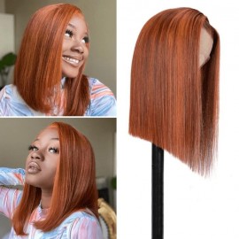 Hurela 13x4 Ginger Copper Red Highlight Straight Lace Front Human Hair Wigs With Baby Hair