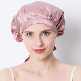 Hurela Adjustable Satin Pink And Black Night Cap Sleeping Hat For Making Wigs Nightcap For Women