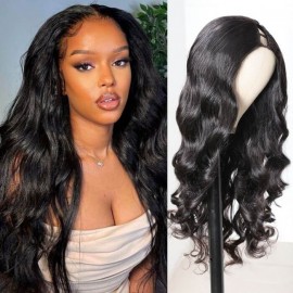 Hurela U Part Wig Human Hair Body Wave Hair 150% Density Natural Color
