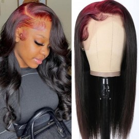 Hurela Cheap 99J Colored Roots Two-tone Hair Colors Straight 13x4 Lace Frontal Wig