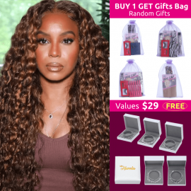 Hurela Highlight Color 13x4 Water Wave Lace Front Human Hair Wig Colored Wigs For Women 150% Density