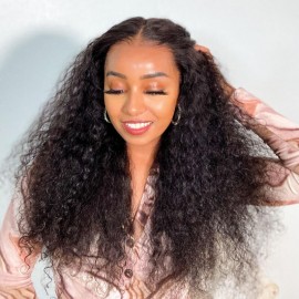 Hurela Quickly Change Dry Straight Or Wet Curly V Part Wig Wet And Wavy Hair Black Wigs 150% Density
