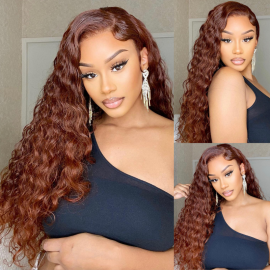 Hurela Dark Auburn Water Wave 13x4 Lace Front Human Hair Wigs Pre Plucked With Baby Hair 150% Density Delizzle's same hair