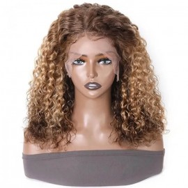 Hurela Honey Blonde Highlight Ombre Water Wave Human Hair Wig Short 13x4 Lace Front Wig 150% Density