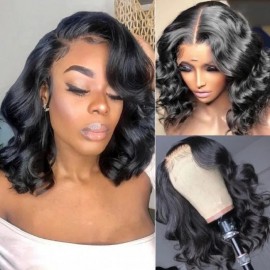 Hurela 13x4 Lace Frontal Natural Wave Bob Human Hair Wig 180% Density