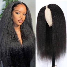 Hurela Cheap V Part Kinky Straight Human Hair Wigs No Lace No Glueless 150% Density Tiktok Special Sale