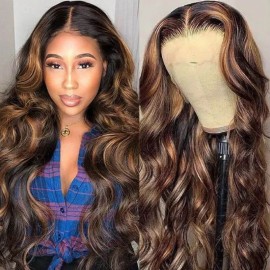Hurela Body Wave Hairstyles 13*5 Lace Part Wig With Baby Hair 150% Density #FB30 Color Whatsapp Flash Sale