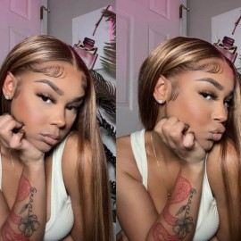 Hurela Highlight Wig 13x5x0.5 Lace Part Wig Straight Human Hair Wig With Baby Hair TL412 Color Crazy Flash Sale