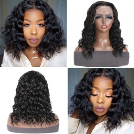 Hurela Wet And Wavy Short Deep Wave Wig Lace Part Wig Virgin Human Hair 150% Density Glueless Bob Wigs