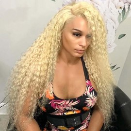 Hurela Water Wave Blond Wig 13x4 Lace Frontal Wig 150% Density With Pre plucked Wig Color #613