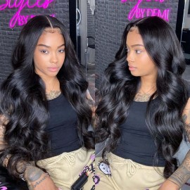 Hurela Body Wave Glueless Human Hair Wigs 4x4 Lace Closure Natural Black Color Virgin Hair Wig