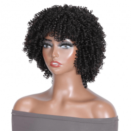 Hurela Glueless Afro Curly Short Bob Wig With Bangs Beginner Friendly
