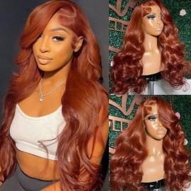 Hurela Copper Brown 13x4 Lace Front 150% Body Wave Wig 180% Density Get Maiyathedon Same Hair Style Member Sale