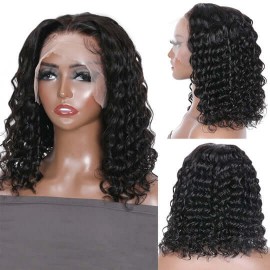 Hurela Curly Short Bob Wig 13X5 lace Part Wig Plucked Bleached Knots 150% Density
