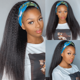 Hurela Kinky Straight Wigs Wigsandwanderlust Recommend 3/4 Half Wig 150% Density Headband Half Wigs Human Hair Wigs Glueless Wig Headband Wigs