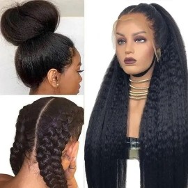Hurela 13x4 Lace Front Realistic Kinky Straight 120% Density Human Hair Wigs Whatsapp Flashsale