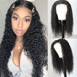 Hurela High Quality Jerry Curlly 13*5 Lace Frontal Human Hair Wig Middle Part 150% Density Natural Color