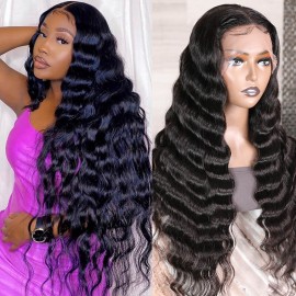 Hurela T Part 13X4 Lace Front Wigs Loose Deep Wave Pre Plucked Human Hair Wigs With Baby Hair