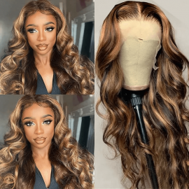 Hurela 13x4 Lace Frontal Wig #TL412 Body Wave Blonde Highlight Human Hair Wig