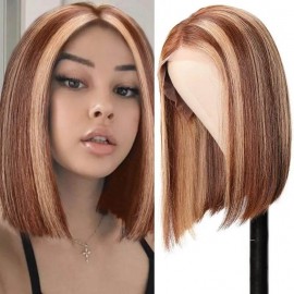 Hurela Blonde Bob Straight Human Hair Wig 13x4 Lace Front Wigs With Baby Hair 150% Density #TL412
