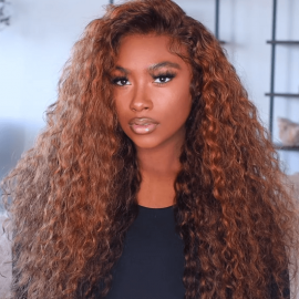 Hurela Piano Brown Highlight Big Curly 13x5 Lace Frontal Wigs Water Wave Wig For Women Facebook Special Sale
