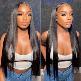 Hurela 13x4 HD Silk Straight Lace Front Wigs Pre Plucked With Baby Hair Heavy Density