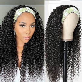 Hurela High Quality Human Hair Wigs Headband Wigs 150% Density Virgin Remy Hair Afro Wig Headband Natural Black