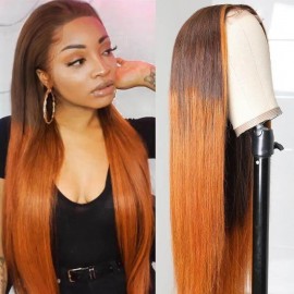 Hurela Lace Part Wig With Baby Hair LT430 Ombre Straight Hair Colored Wigs 150% Density Hand Tied Lace T Part Bogo