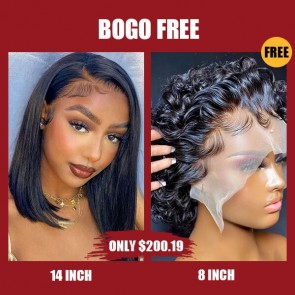 Hurela 14 Inch Side Part Bob 13x4 Lace Front Wig Silky Straight Human Hair Bogo Free