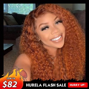 Hurela Jerry Curly Orange Ginger Colored 4X0.75 Middle Lace Part Human Hair Wig Crazy Flash Sale